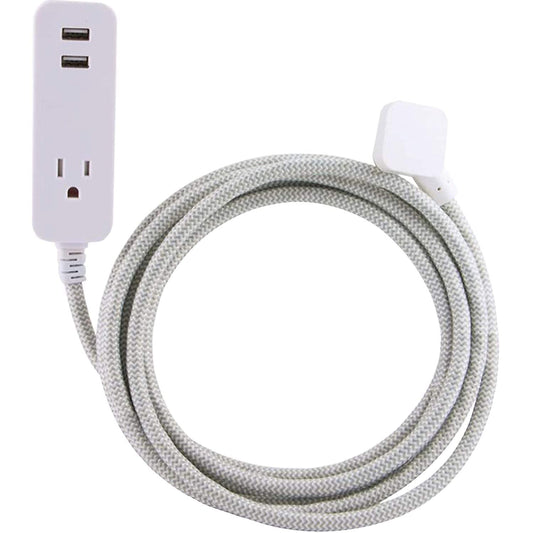 Cordinate Designer 1-Outlet 2-USB Charging Extension Cord with Surge Protection, Gray Braided Décor Fabric Cord, 10 ft, 2.4A USB Charging Ports,