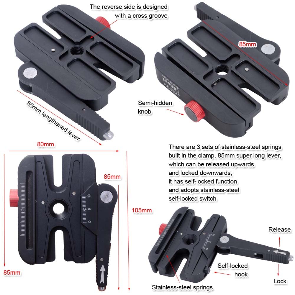 iShoot All-Metal Quick Self-Locked Long Lever Clamp Converter Adapter with Knob Fine-Tuned, Compatible with Manfrotto 200PL Plate & Arca-Swiss Fit