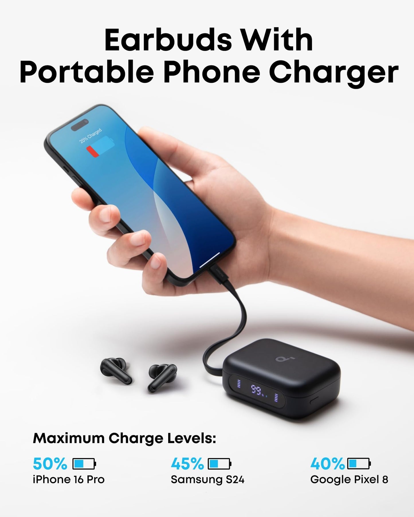 Soundcore P41i by Anker, Adaptive Noise Cancelling Earbuds with Portable Phone Charger, Only for USB-C Charging, 12H Playtime, 192H with Case, 6-Mic…