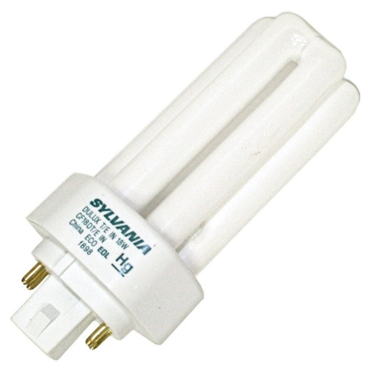 Sylvania 20876 (4-Pack) CF18DT/E/in/830 18-Watt Triple Tube Compact Fluorescent Light Bulb, 3000K, 1150 Lumens, 82 CRI, T4 Shape, 4-Pin GX24q-2