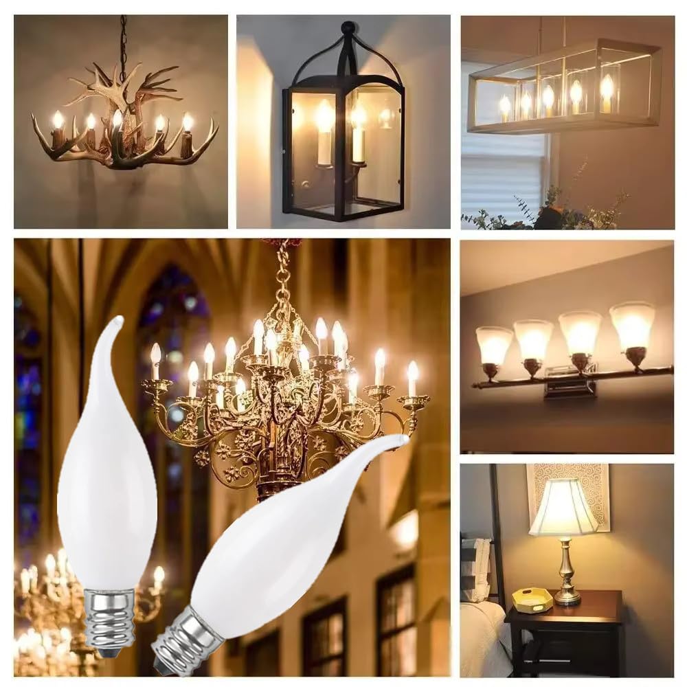 MMBGJKG Frosted Flame Tip Chandelier Light Bulb?e12 Candelabra Bulb 40 watt, 40W E12 Candelabra Base,Candle Light Bulbs for Chandeliers, Ceiling Fan