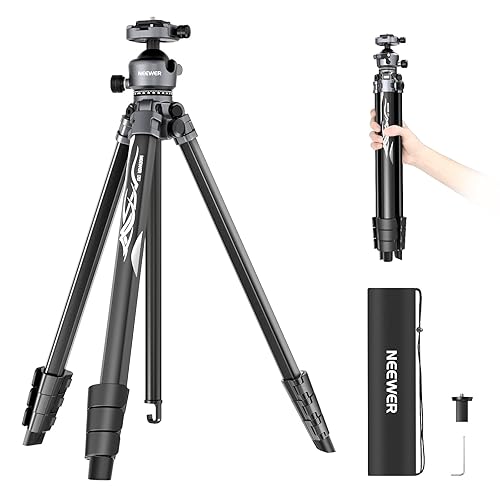 NEEWER LITETRIP LT07 61" Aluminum Travel Tripod Stand for Camera with Pan Tilt Low Profile Ball Head, Arca QR Plate Compatible with PD, Dual Center