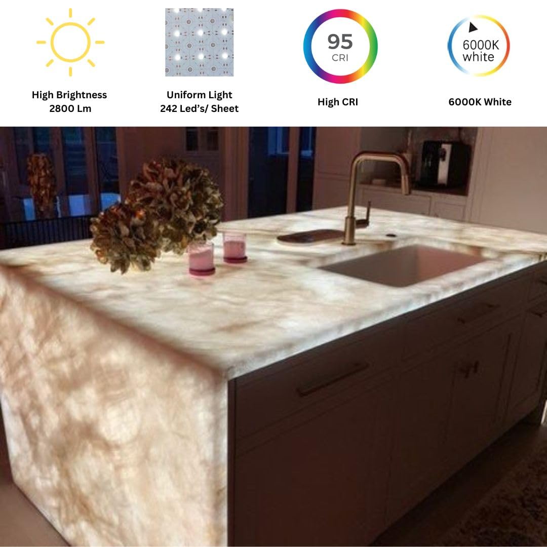 SUNRAE LED 4 Pack Soft LED Backlight Sheet 28W 6000K White Color Backlit Dimmable Flexible Cuttable 19X9.5 inch for Translucent countertop Indoor