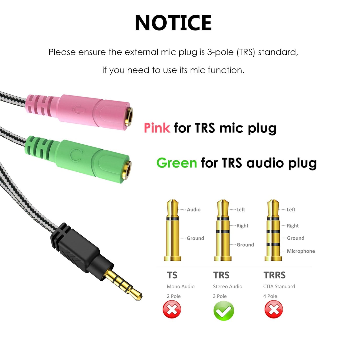 MillSO Headphone Mic Splitter, 3.5mm Headset Adapter (Microphone + Audio) 2 TRS Female to TRRS Male CTIA Stereo Jack Y Cable Compatible for Dual-Plug