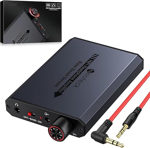 Neoteck 3.5mm Headphone Amp with Bass Boost Portable HiFi Headphone Amplifier, 16-300 Ohm, Aluminum Matte Surface for Mac, Phones, iPad, MP3, MP4