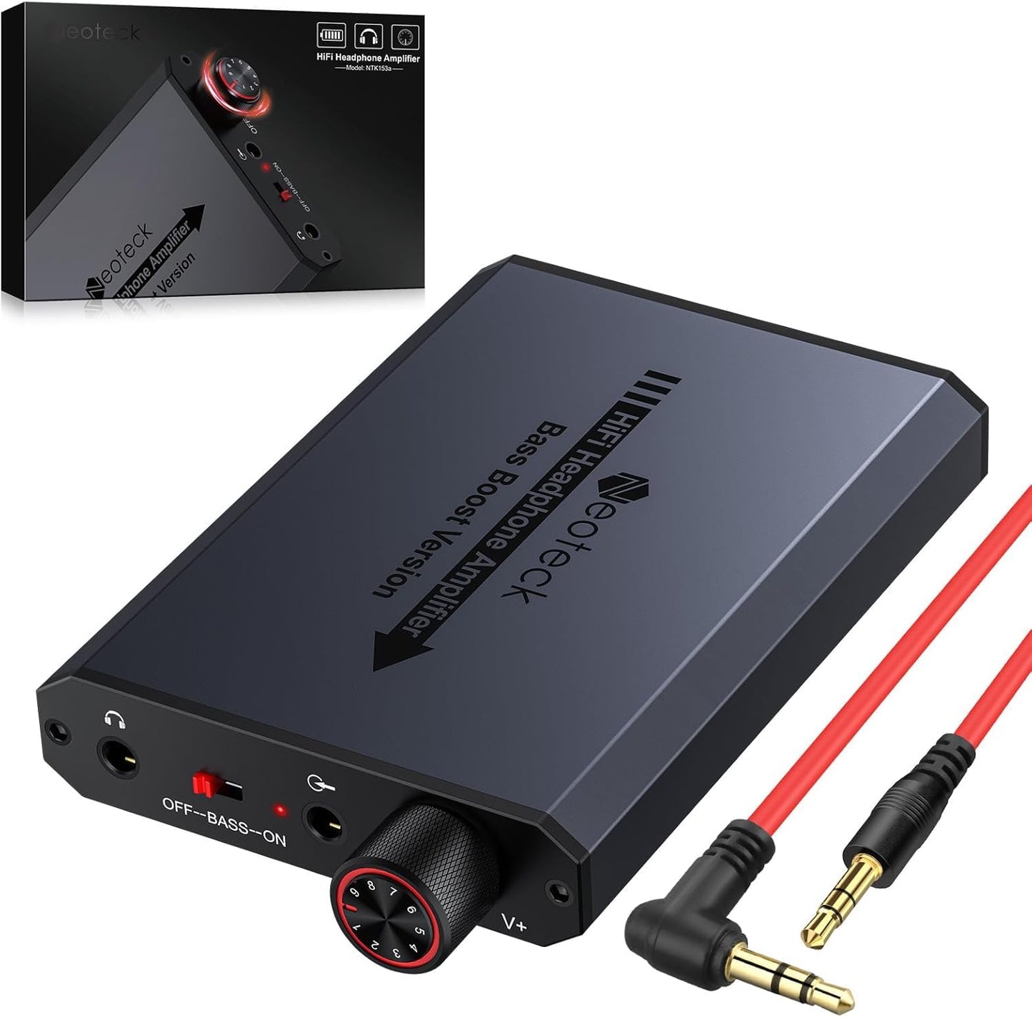 Neoteck 3.5mm Headphone Amp with Bass Boost Portable HiFi Headphone Amplifier, 16-300 Ohm, Aluminum Matte Surface for Mac, Phones, iPad, MP3, MP4