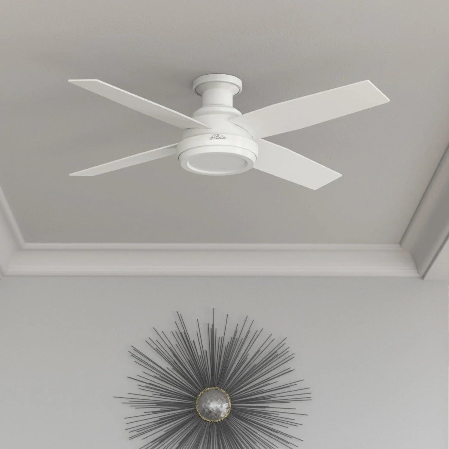 Hunter Fan 52 inch Contemporary Low Profile No Light Fresh White Ceiling Fan with Remote Control (Renewed)