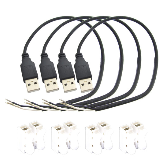 Short Charging USB 2 Wire Pigtail Cable (4 Pack 12 Inch) 30cm 22AWG 3A Black USB Male Power Cable Plug Cord