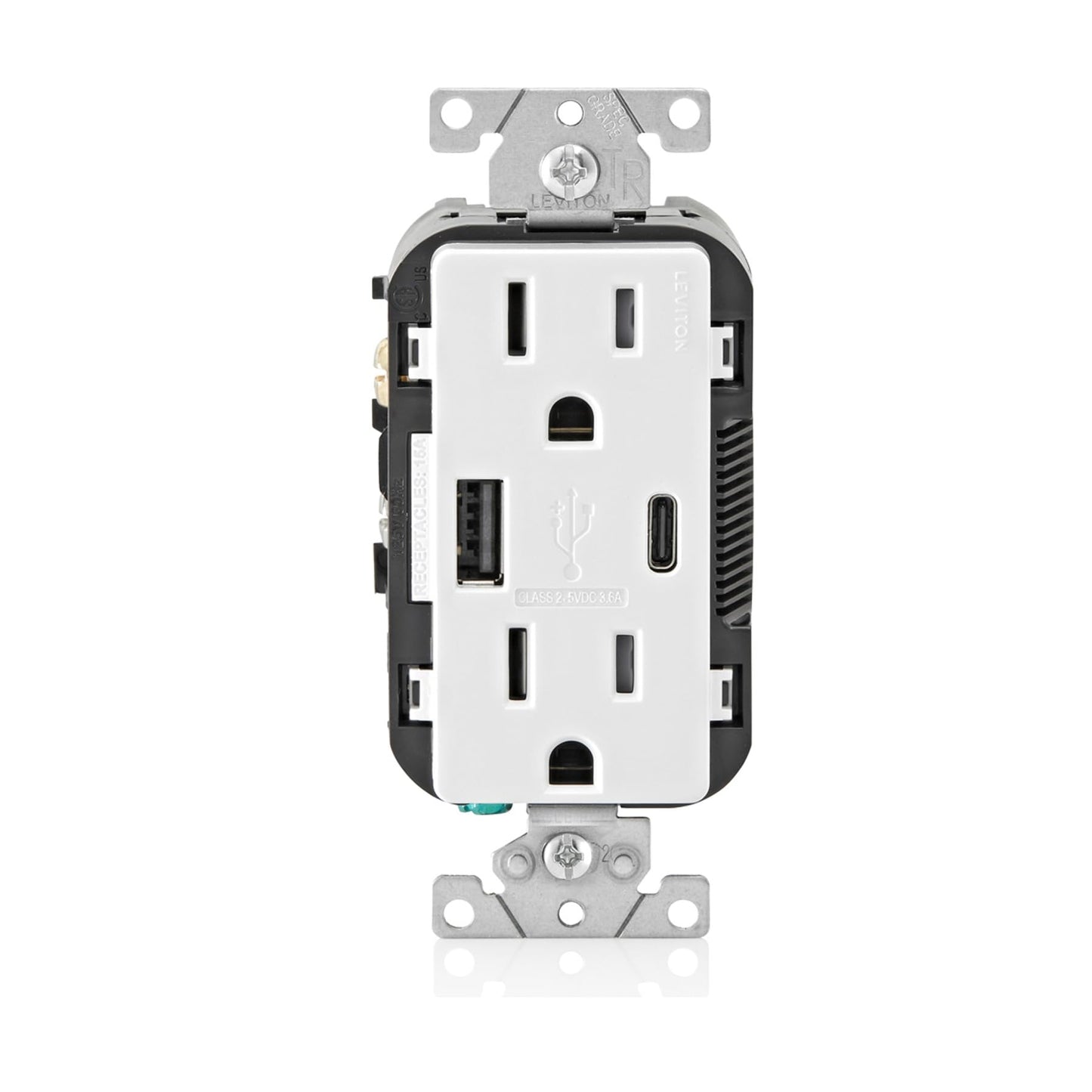 Leviton 18W USB Type-A/C in-Wall Charger with 15A Tamper-Resistant Outlet, USB Charger for Smartphones, Not for Laptops, T5638-W, White