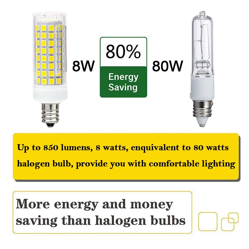E12 LED Bulb 8W C7 Bulb Equivalent to E12 Halogen Bulb 80W, Daylight 6000K T3/T4 Base 120V E12 Candelabra Bulbs for Ceiling Fan, Chandelier Lighting