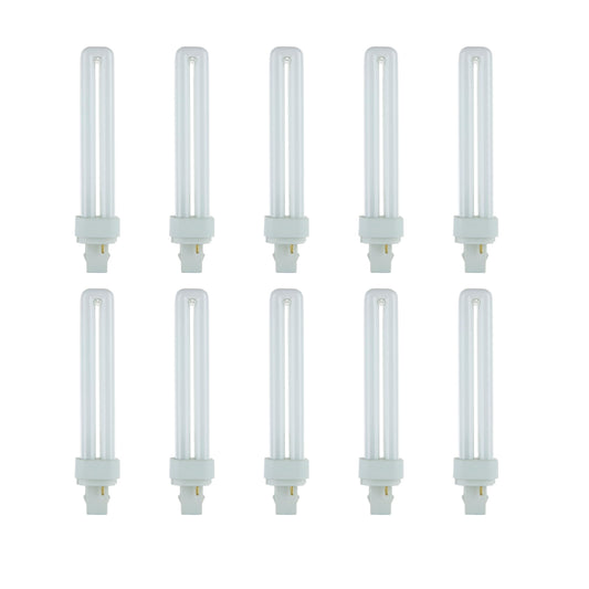 Sunlite Compact Fluorescent PLD 2-Pin Plug-in Double Quad Tube Light Bulb, 26 Watts, 1560 Lumens, 2-Pin G24d3 Base, 6500K Daylight, 10 Pack