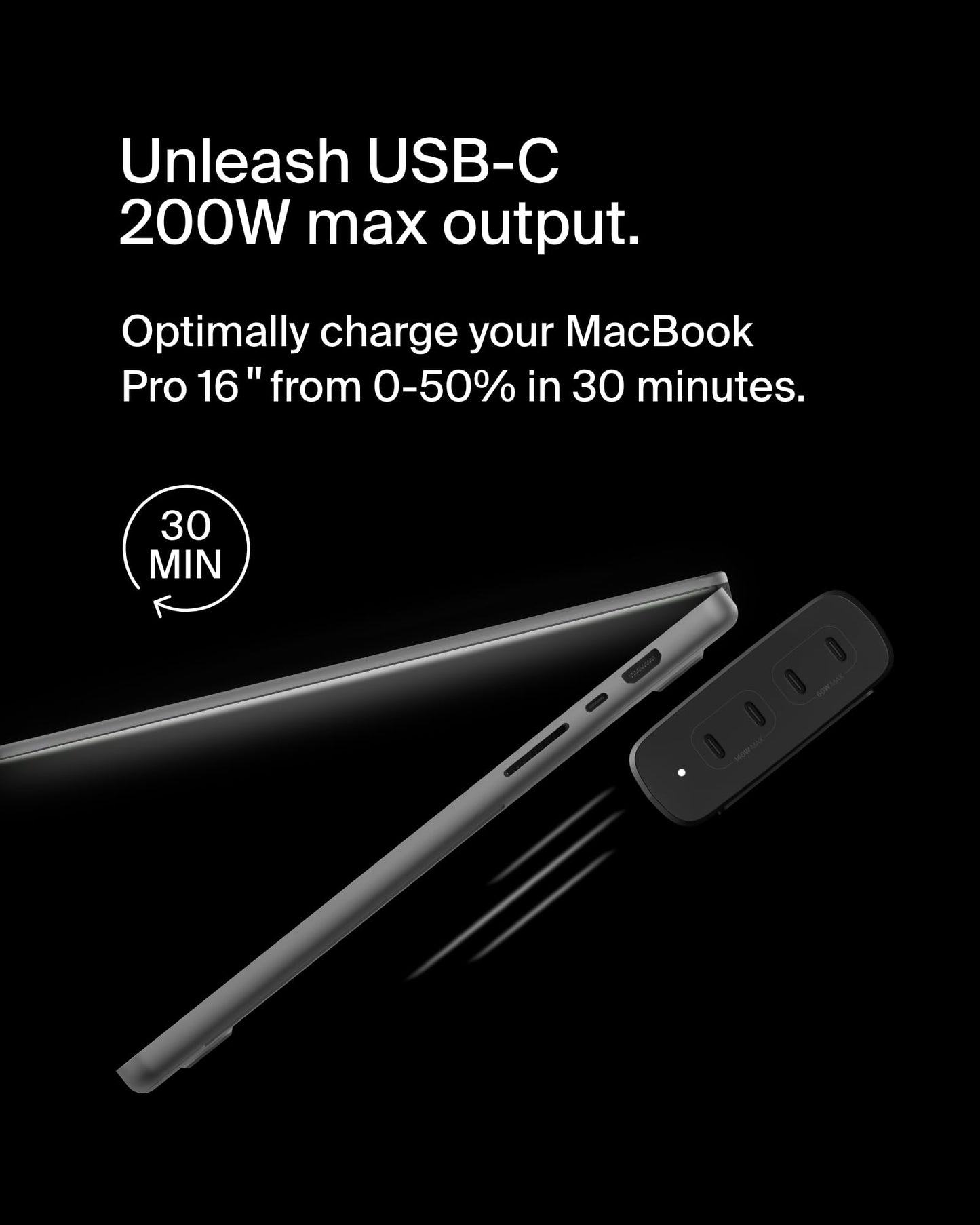 Belkin 4-Port USB C Charger Block, 200W GaN Multi-Port Charger USB-C PD 3.1 Fast Charge + 5ft Power Cord - MacBook, iPhone 17, Air, iPad, Galaxy S26