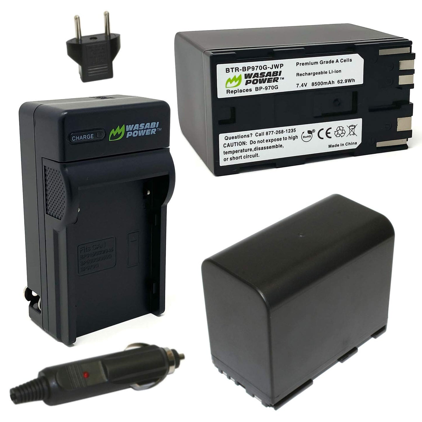 Wasabi Power Battery 2-Pack Charger for Canon BP-970G, BP-975 & Canon EOS C100 Mark II, C300 PL, C500 PL, GL2, XF200, XF205, XF300, XF305, XH A1S, XH