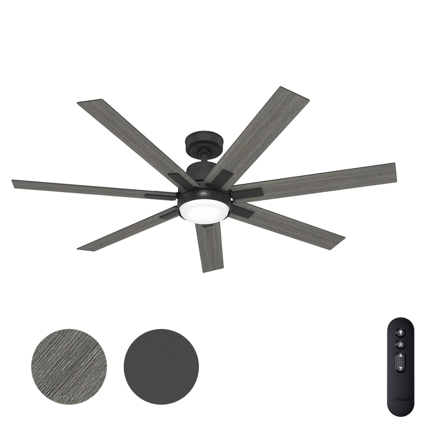 Hunter Fan 60 inch Matte Black Indoor Ceiling Fan with Light and Remote for Bedroom, Large Room/Great Room, Dining Room, Kitchen, Office (Renewed)