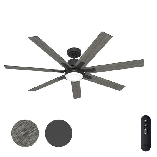 Hunter Fan 60 inch Matte Black Indoor Ceiling Fan with Light and Remote for Bedroom, Large Room/Great Room, Dining Room, Kitchen, Office (Renewed)