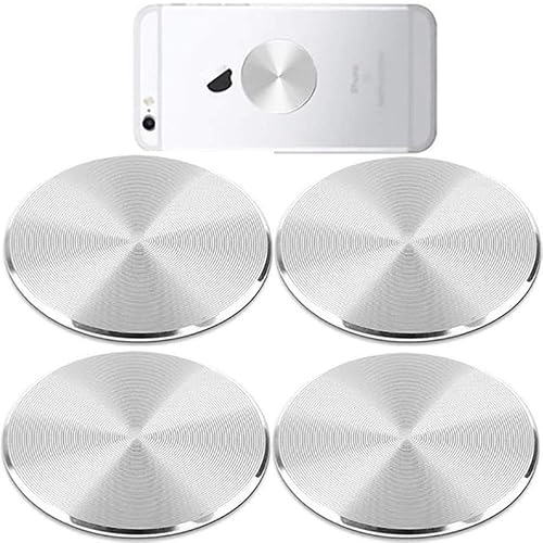 SALEX Phone Metal Plates 4 Pack for Magnetic Car Mount. Kit of 4 Clear Silver Round 3M Adhesive Discs Without Holes for Case Back. Strong Circular