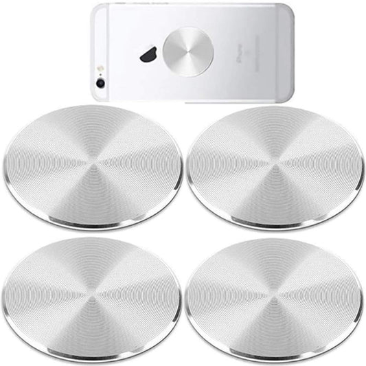 SALEX Phone Metal Plates 4 Pack for Magnetic Car Mount. Kit of 4 Clear Silver Round 3M Adhesive Discs Without Holes for Case Back. Strong Circular