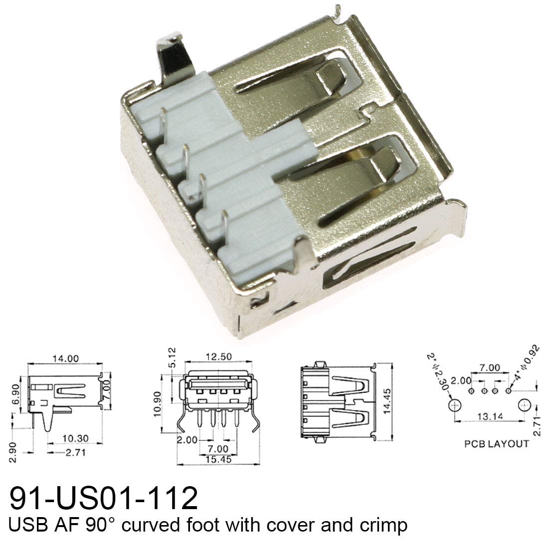 MEETOOT 10pcs 90 Degree 4-Pin USB Type A Standard Port Female Solder Jacks Connector PCB Socket USB-A Type SMT