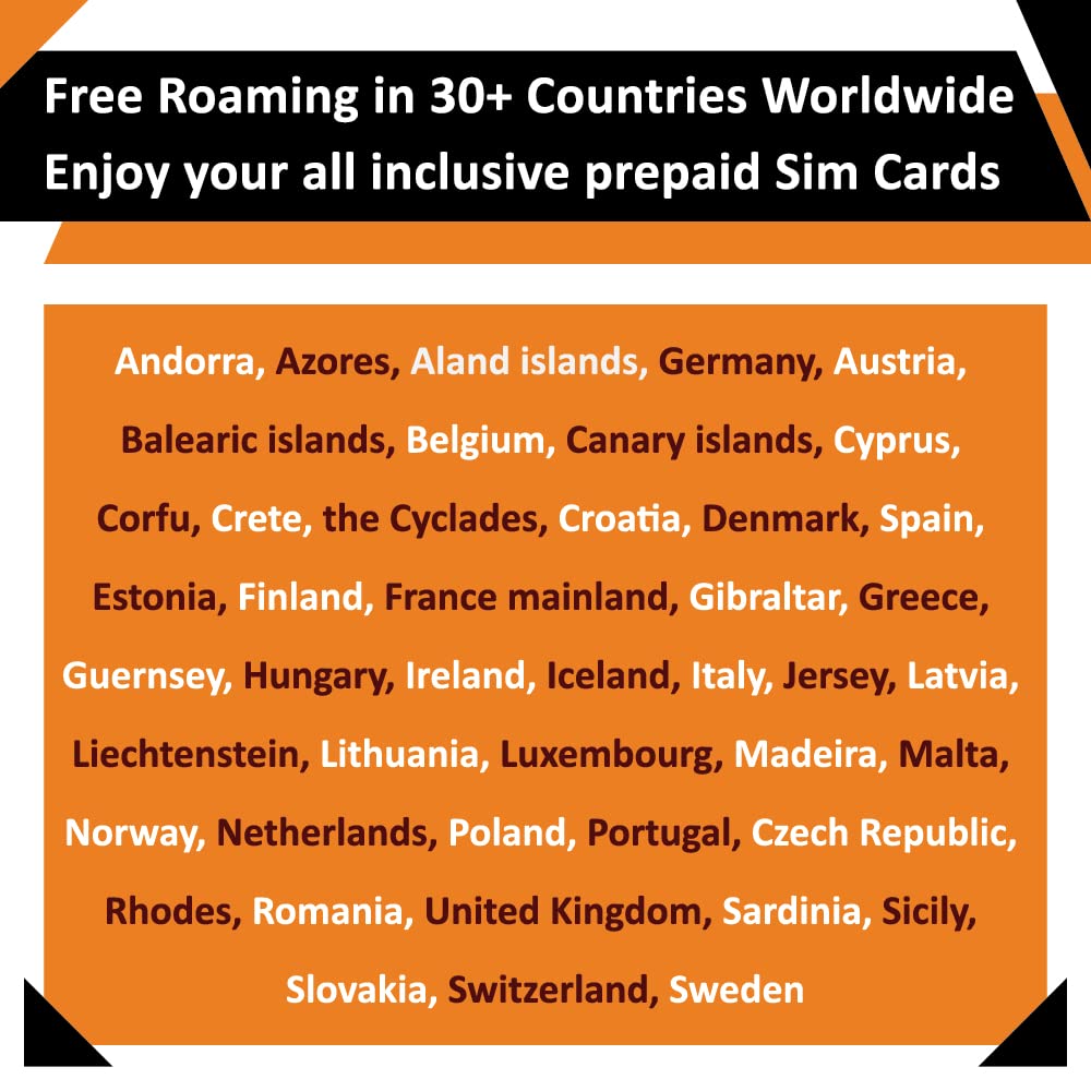 Orange Holiday Europe Prepaid Sim 20GB Internet Data | 30 Days-Use | Data tethering Allowed | 30min & 200 SMS from Europe to Any Country Worldwide+1