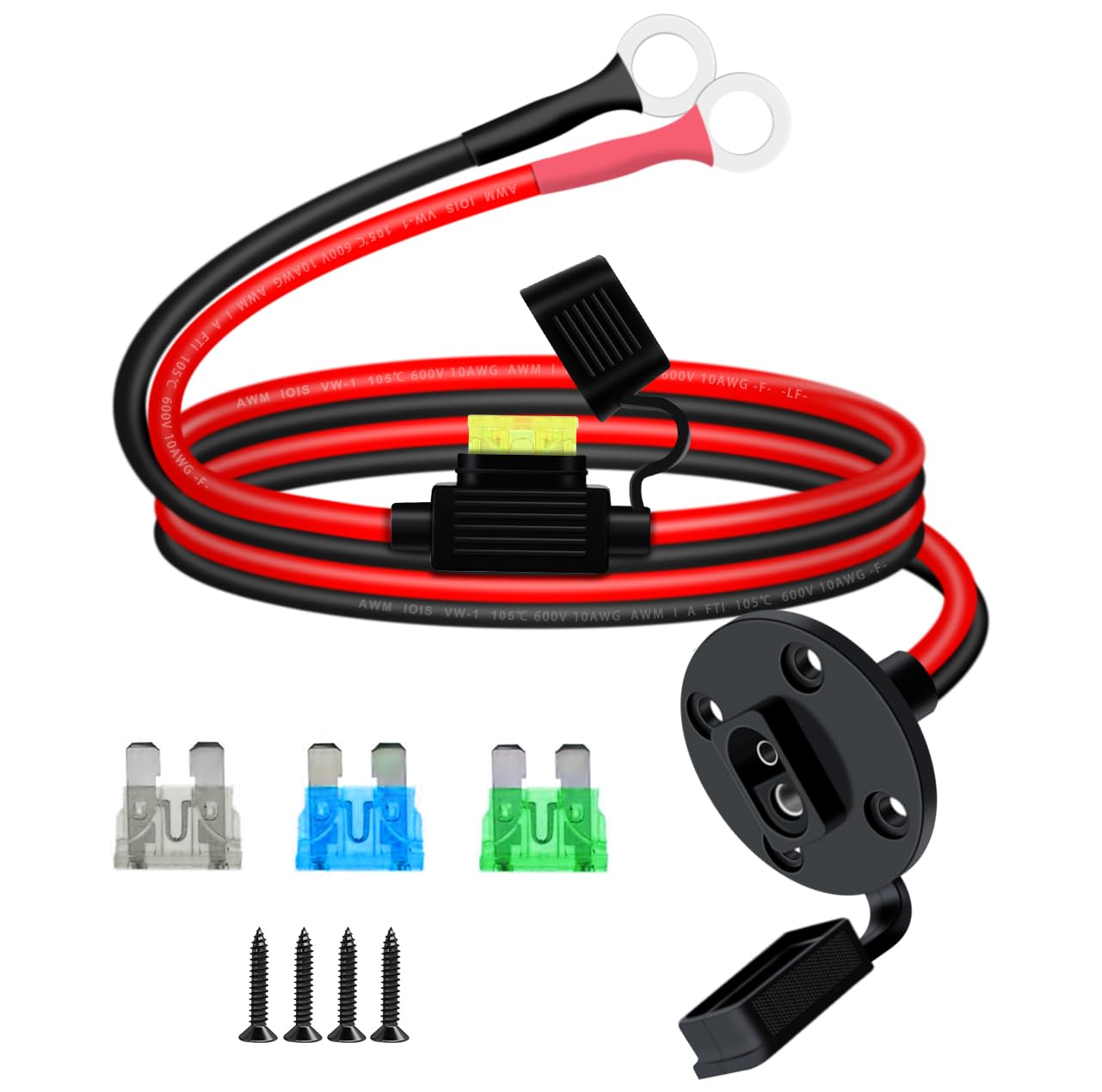YINGAYOU Fused SAE Power Socket Sidewall Port 10AWG 30A SAE Sidewall with Inline Fuse and O Rings 8mm Solar Power Socket Sidewall for Charging