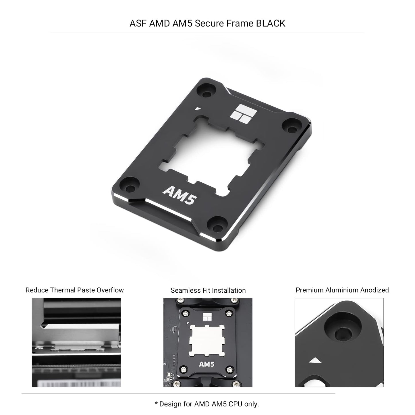 Thermalright ASF-BLACK AM5 CPU Secure Frame,CPU Anti-Bend Fixing Frame, CPU Correction Retainer, AM5 Aluminum Alloy Fixing Bracket, CPU Optical Fit