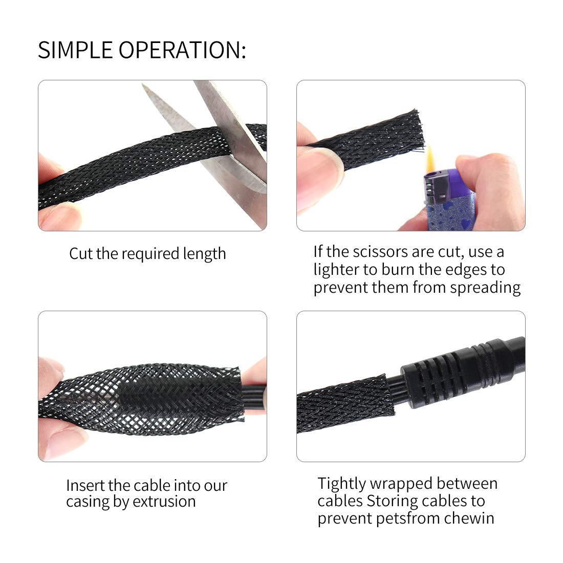 Black-Blue PET Expandable Sleeving Cord Protector Wire Loom Tubing Cable Sleeve for USB Charger Cable Power Cord Audio Video Cable Can Protect Cat Dog