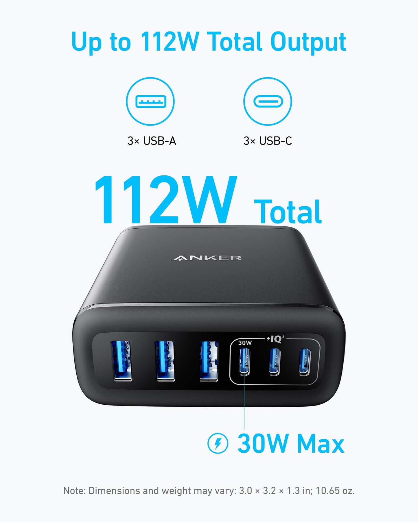 Anker Desktop Charger, Fast Charging USB C Charger with 112W Max 6-Port Desk Accessories for Home Office, Campatible with Multiple Devices, iPhone