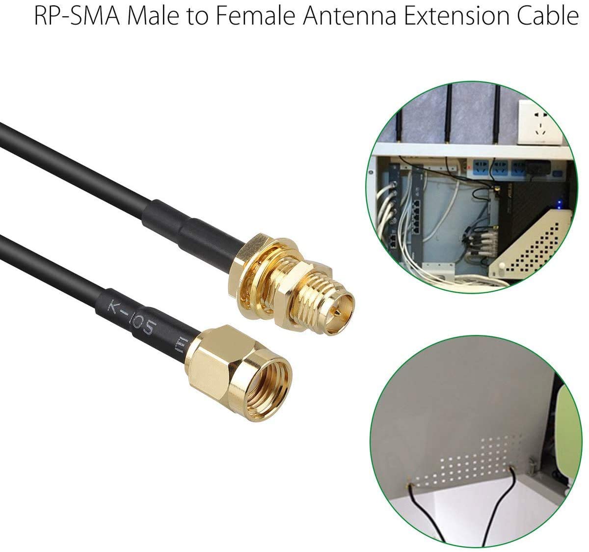 JOINSI 5-Pack 16ft WiFi Antenna Extension Coaxial Cable RP-SMA Male to RP-SMA Female for WiFi LAN WAN Router Bridge Antenna Security IP Camera Signal