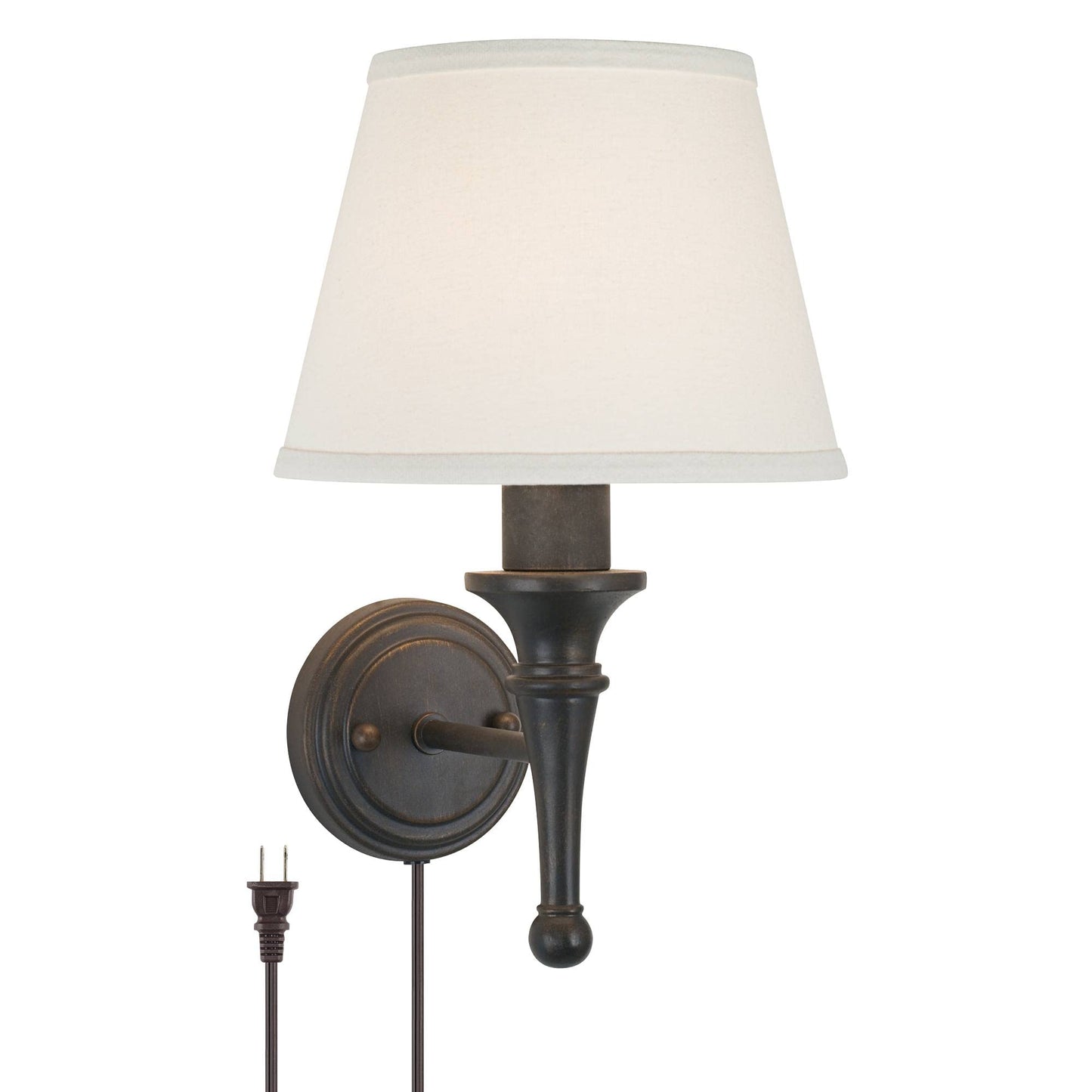 Regency Hill Braidy Farmhouse Rustic Wall Lamp Bronze Metal Plug-in 7" Fixture Ivory Cotton Empire Shade for Bedroom Bedside Bathroom Vanity Living