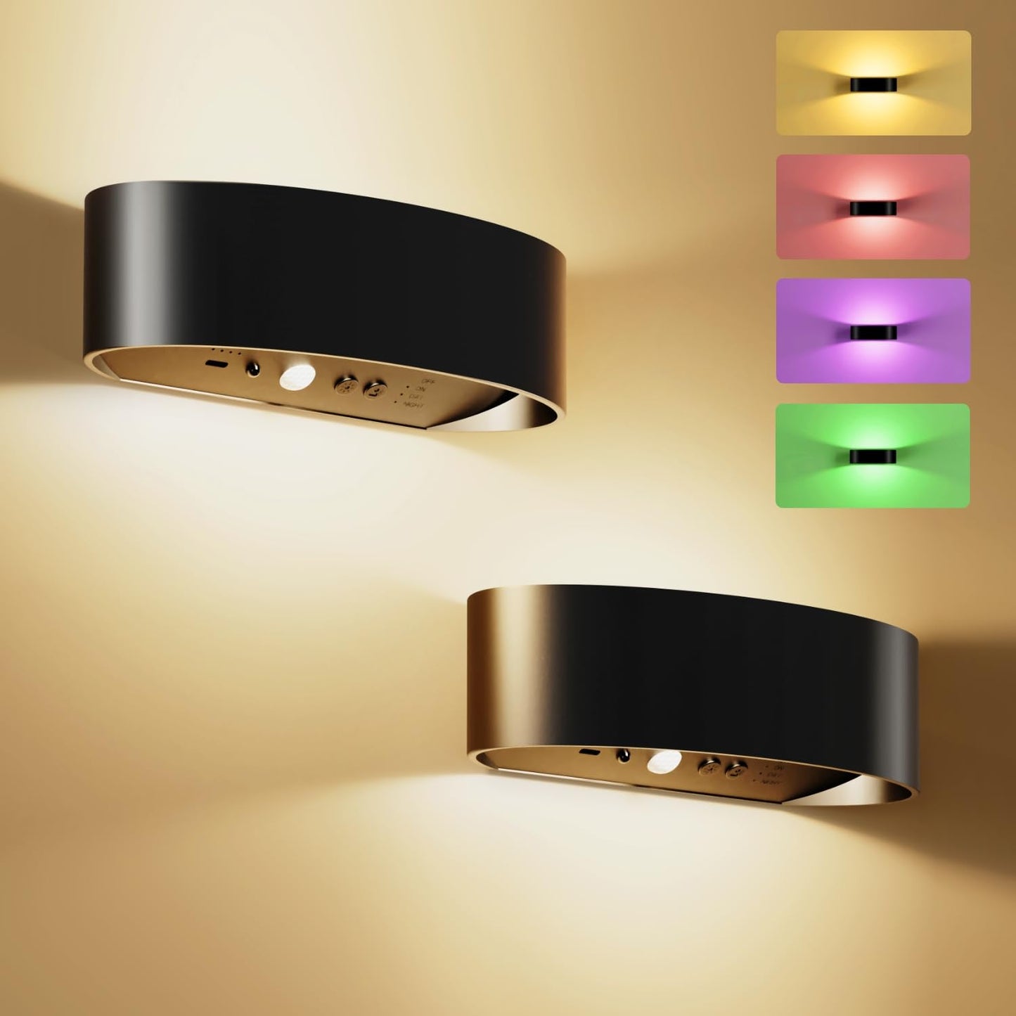 Motion Sensor Wall Light, 5000mAh Rechargeable Battery Operated Motion Sensor Light Indoor with Remote, 15 RGB and 3 Colors Dimmable, Wireless Wall