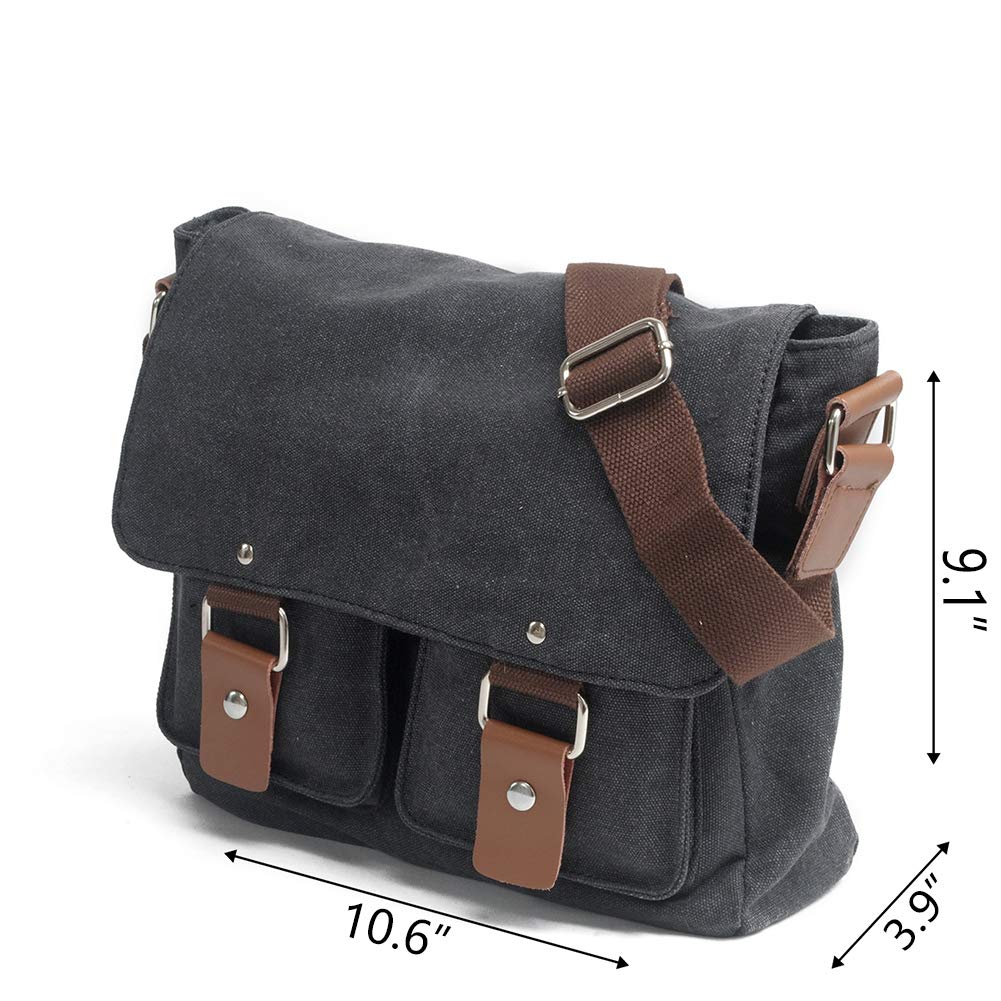 peacechaos Men's Canvas Camera Bag Leather DSLR SLR Camera Case Vintage Camera Messenger Bag Shoulder Bag Sling Bag (Dark Grey)