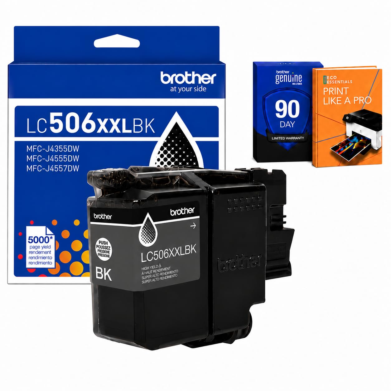 Brother Genuine LC506XXLBKS Black Super High-Yield Ink Cartridge, Up to 5,000 Pages Bundle with Deco Essentials Printer eBook for MFC-J4555DW
