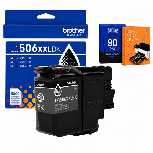 Brother Genuine LC506XXLBKS Black Super High-Yield Ink Cartridge, Up to 5,000 Pages Bundle with Deco Essentials Printer eBook for MFC-J4555DW