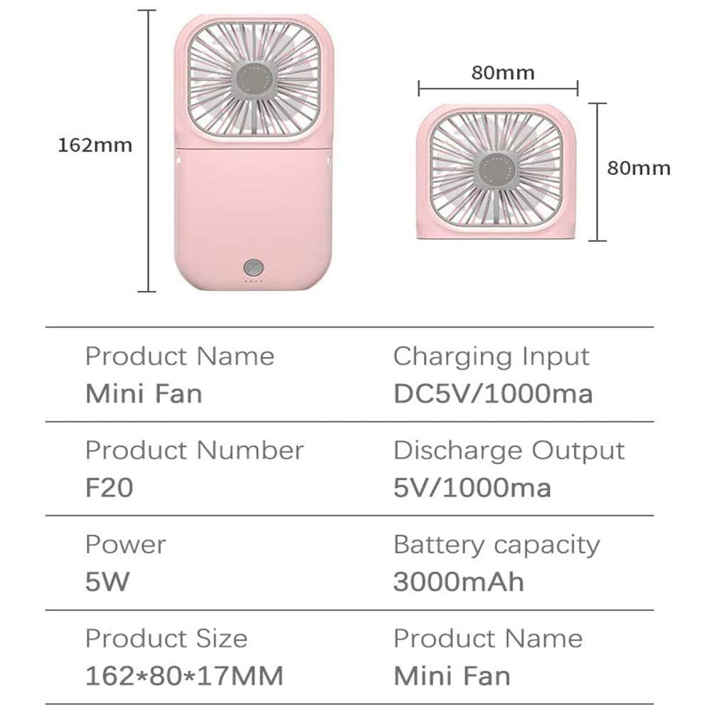 Allxin Portable Neck Fan Mini Quiet Handheld Personal 0-180° Foldable USB Rechargeable Fan Operated for Home Office Outdoor Travel, 3000mAh Power Bank