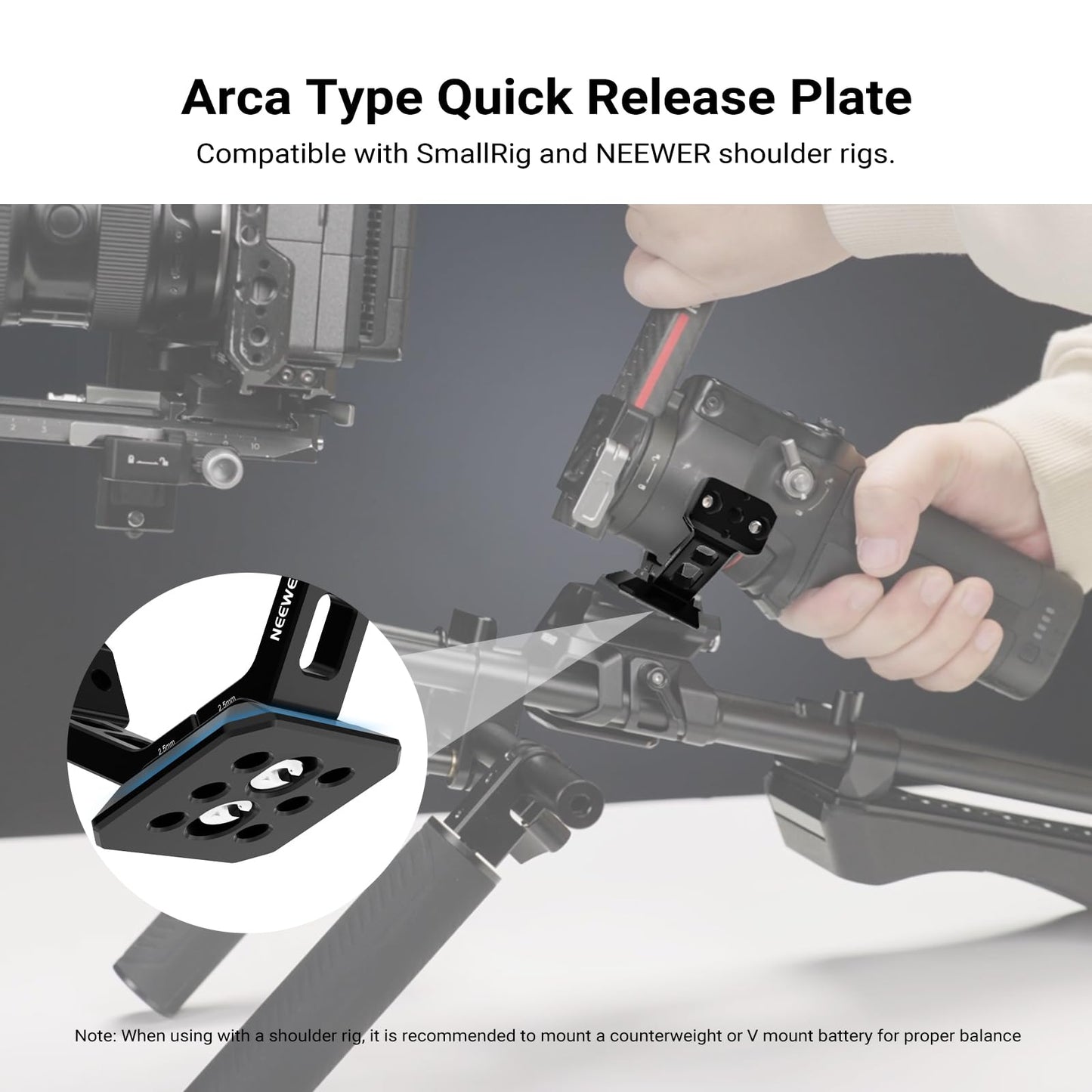 NEEWER Gimbal Mount for RS5/RS4/RS4 Pro/RS3/RS Pro, Arca Type Quick Release Shoulder Rig NATO Rail Camera Stabilizer Adapter Compatible with DJI