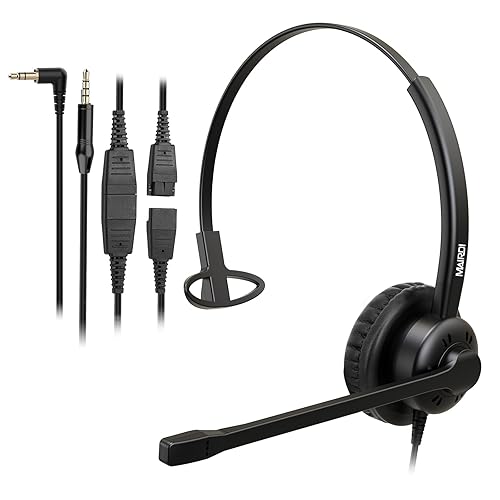 MAIRDI Phone Headset with 2.5mm & 3.5mm Connector for Deskphone Cell Phone PC Laptop, Mono Call Center Office Headset with Noise Cancelling Microphone
