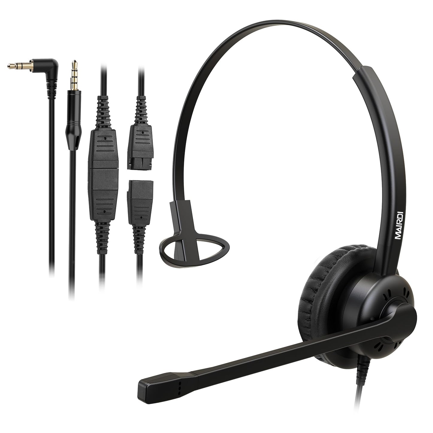MAIRDI Phone Headset with 2.5mm & 3.5mm Connector for Deskphone Cell Phone PC Laptop, Mono Call Center Office Headset with Noise Cancelling Microphone