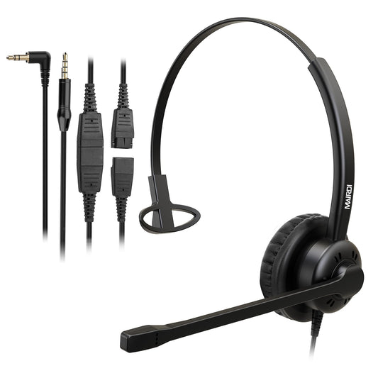 MAIRDI Phone Headset with 2.5mm & 3.5mm Connector for Deskphone Cell Phone PC Laptop, Mono Call Center Office Headset with Noise Cancelling Microphone