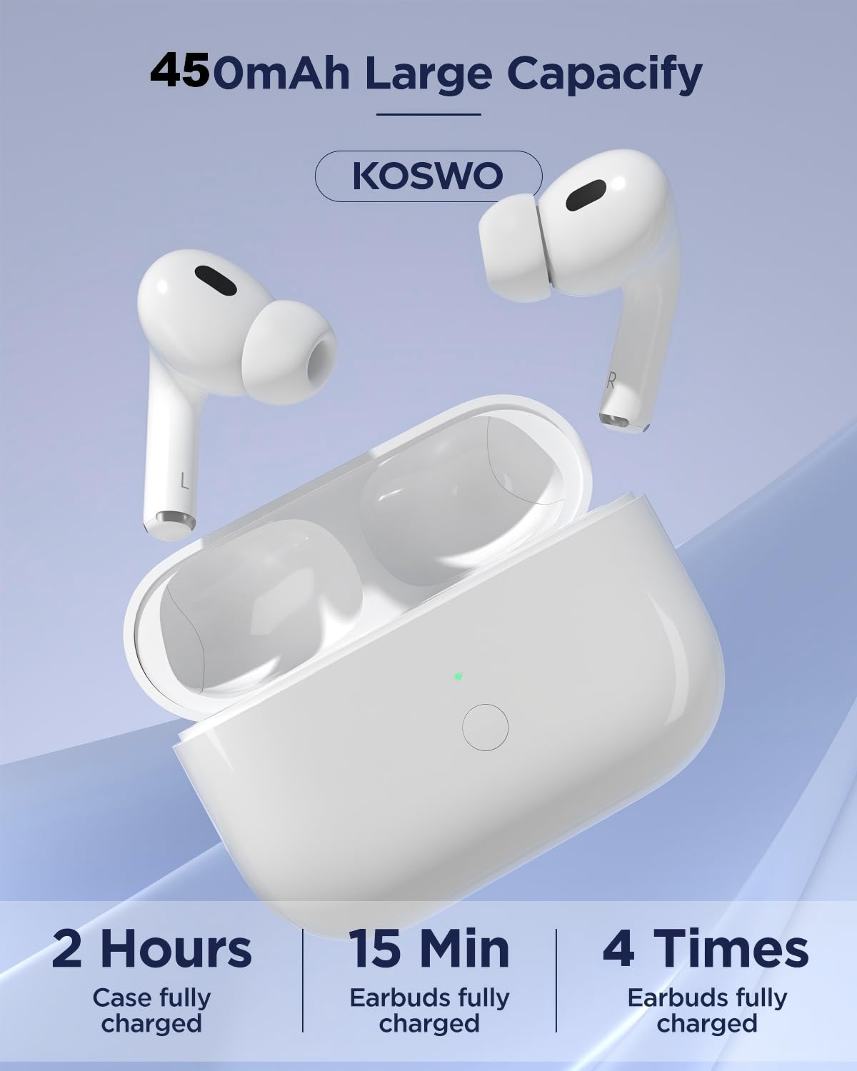 Wireless Charging Case Replacement Compatible with AirPods Pro 3 Generation, 450mAh Wireless Charger Case with Bluetooth Pairing Sync, 15-Min Fast
