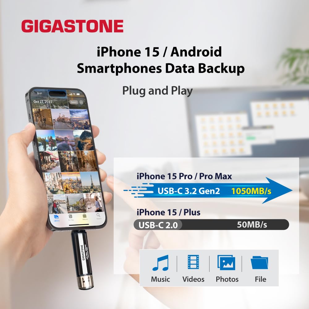 Gigastone 500GB Gaming External SSD, USB-C & USB-A, 1,050MB/s,iPhone15, Mac, Laptop, Smartphone SSD Backup Hard Drive