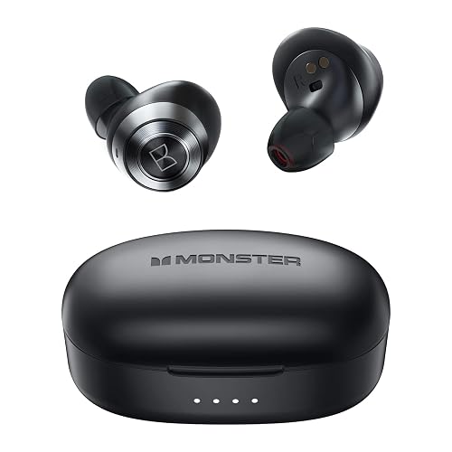 Monster Achieve 100 AirLinks Wireless Earbuds,Super Fast Charge,Bluetooth 5.0 in-Ear Stereo Headphones with USB-C Charging Case,Built-in Mic for Clear