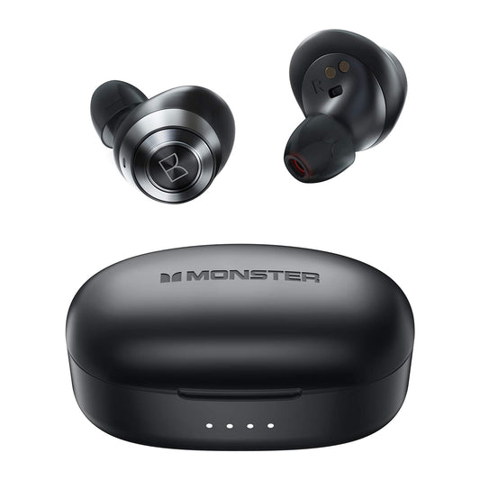Monster Achieve 100 AirLinks Wireless Earbuds,Super Fast Charge,Bluetooth 5.0 in-Ear Stereo Headphones with USB-C Charging Case,Built-in Mic for Clear