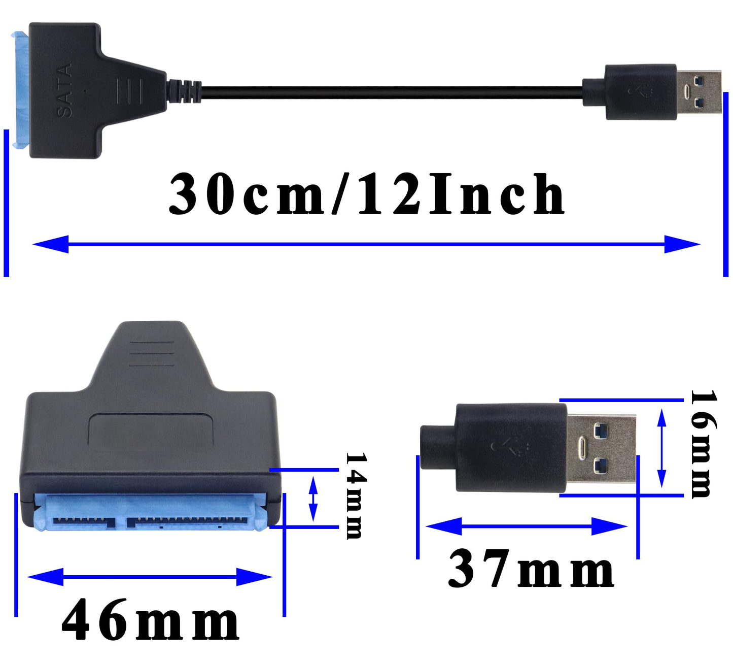 zdyCGTime SATA to USB Cable - USB 3.0 to 2.5” SATA III Hard Drive Adapter - External Converter for 2.5 inch SSD&HDD Data Transfer Support UASP 20cm