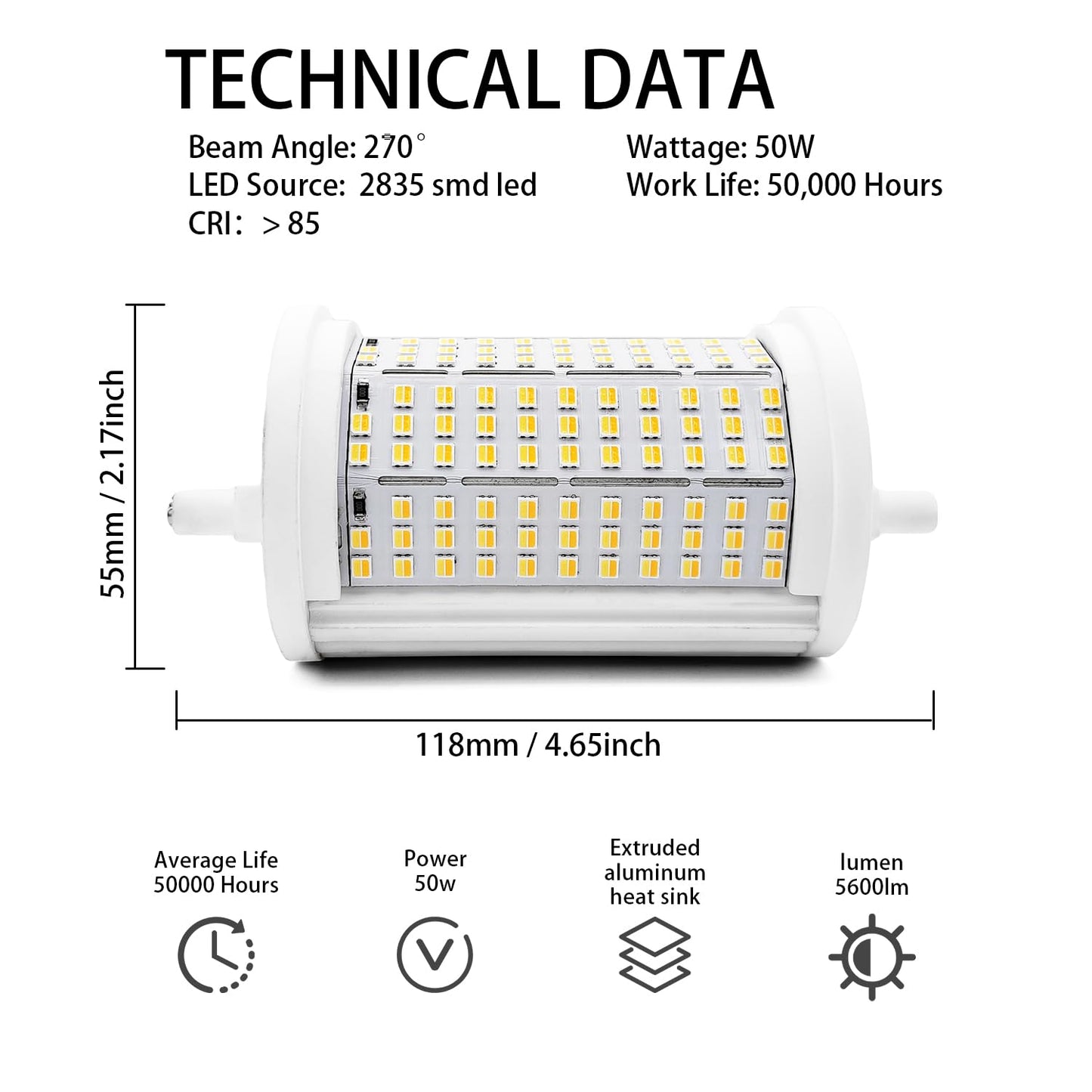 QLEE R7S 50W LED Bulb 118mm NO Dimmable 3CCT Adjustable J Type Linear Double Ended Studio & Flood Light Equivalent 500W Halogen Floodlight Bulbs