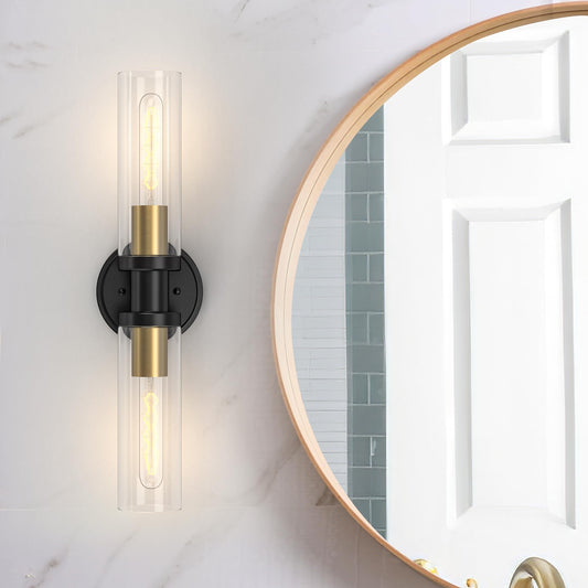 Espird Bathroom Light Fixtures 2-Light Black & Gold, Bathroom Vanity Lights Over Mirror, Wall Sconces, Industrial Lighting, Modern Brushed Brass