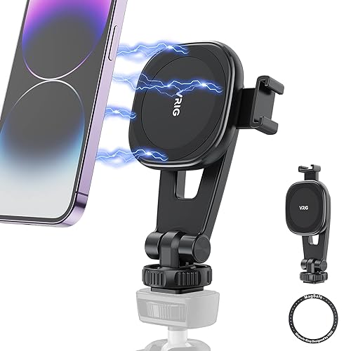 VRIG MG-03 Magnetic Phone Tripod Mount,Tripod Mount for Magsafe w Cold Shoe for iPhone 17.16.15.14.13.12 Series,Magnetic Ring Compatible with All