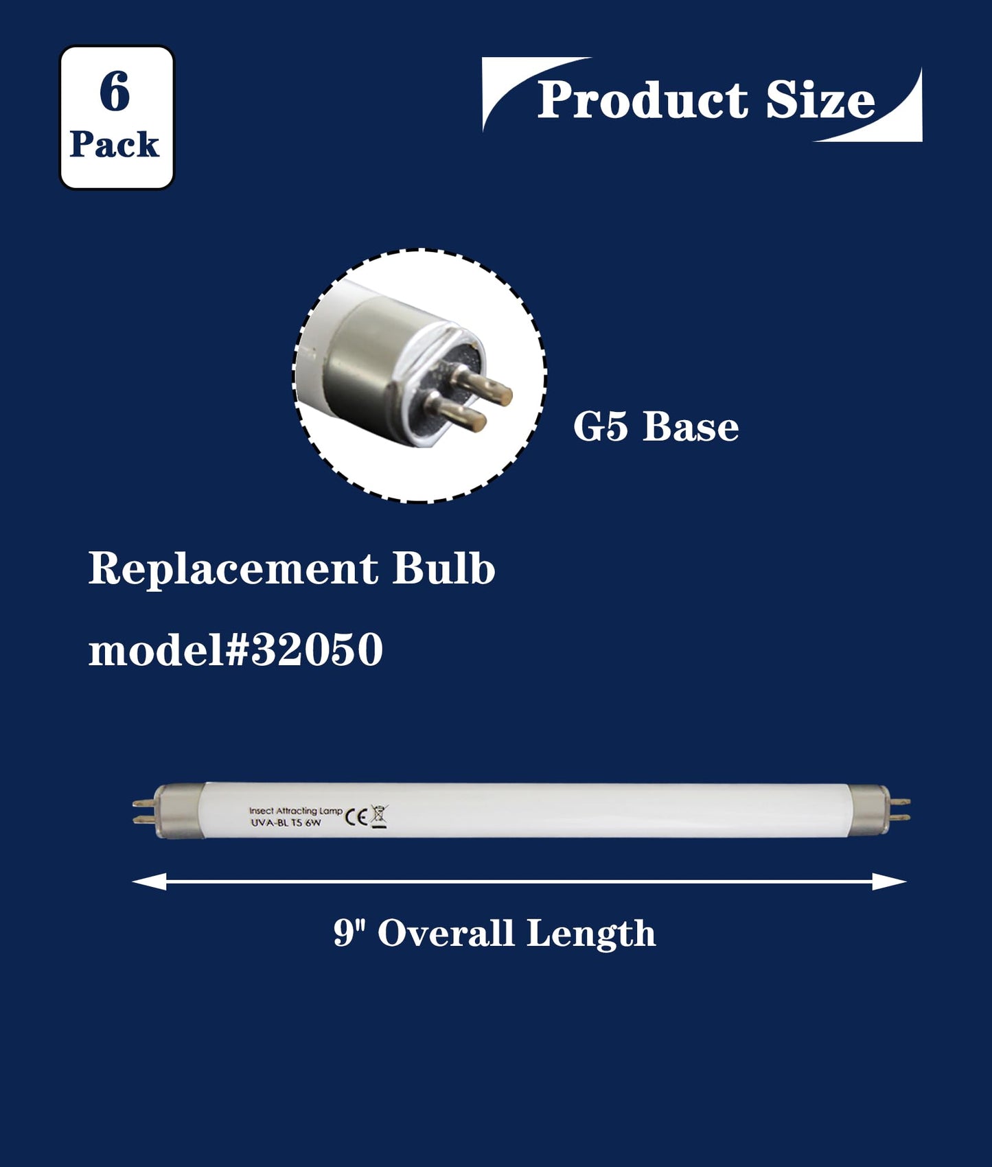 32050 F6T5/BL Replacement Bulbs,T5 6W Fluorescent Light Tube 9''Length