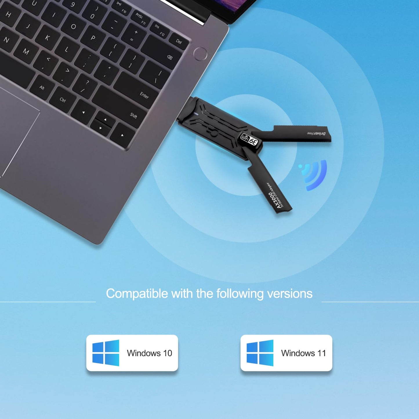USB WiFi 6E Adapter?AX5400Mbps Tri Band 2.4GHz/ 5GHz/6GHz Wireless Network Adapter for PC?USB 3.0?Supports Windows 10/11, Black, WD-AXE5400F