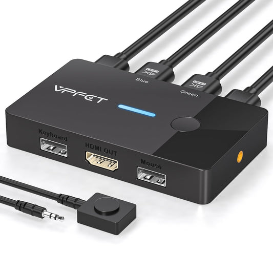 HDMI KVM Switch 1 Monitors 2 Computers 4K@60Hz USB KVM Switches 2 Ports for 2 PC Sharing Single Monitor and Keyboard Mouse with Wired Extend