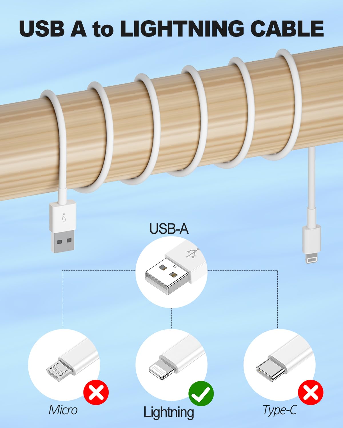10FT Car Carplay Cable, Long 10 Foot Car Charger Cord, USB A to Lightning Cable Compatible for Apple iPhone 14 13 12 11 Pro Max XR XS X 8 7 6 Plus SE